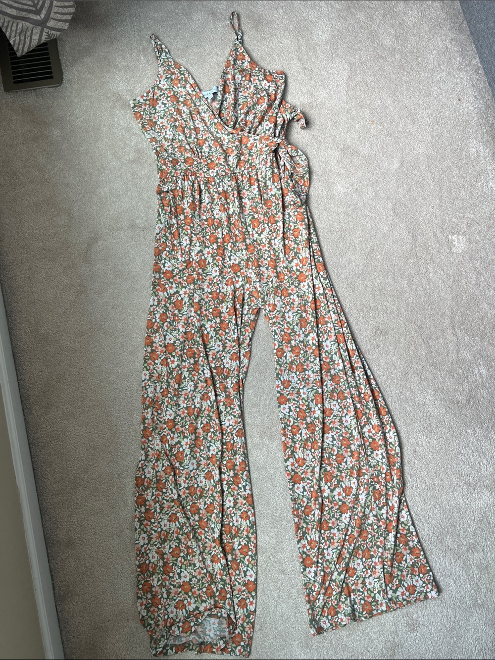 Gilli Rust Orange Floral Wrap Jumpsuit